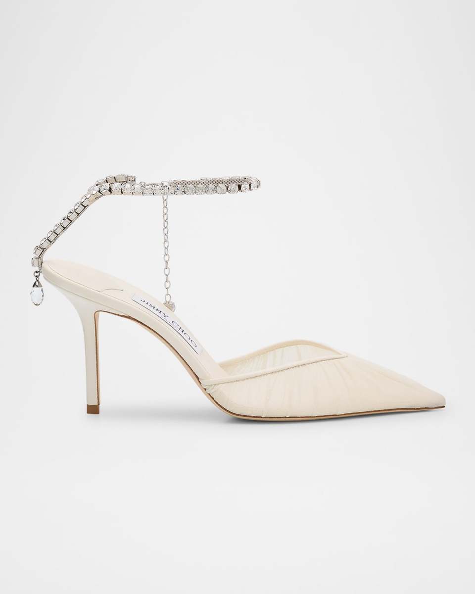 Saeda Ruched Crystal Ankle-Strap Pumps